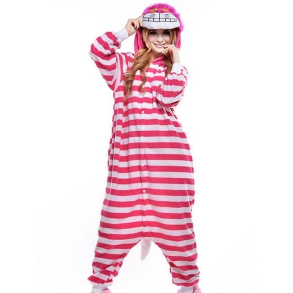 Kigurumi Women M Pink Cheshire Cat Oversized Striped One Piece Halloween
Costume